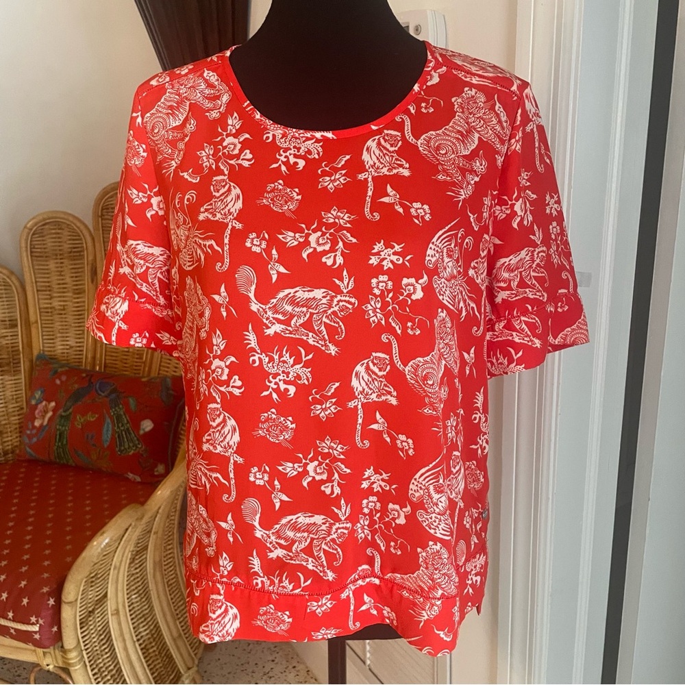 SCOTCH & SODA Red Orange Tiger Print Short Sleeve Pullover Top! Like new!